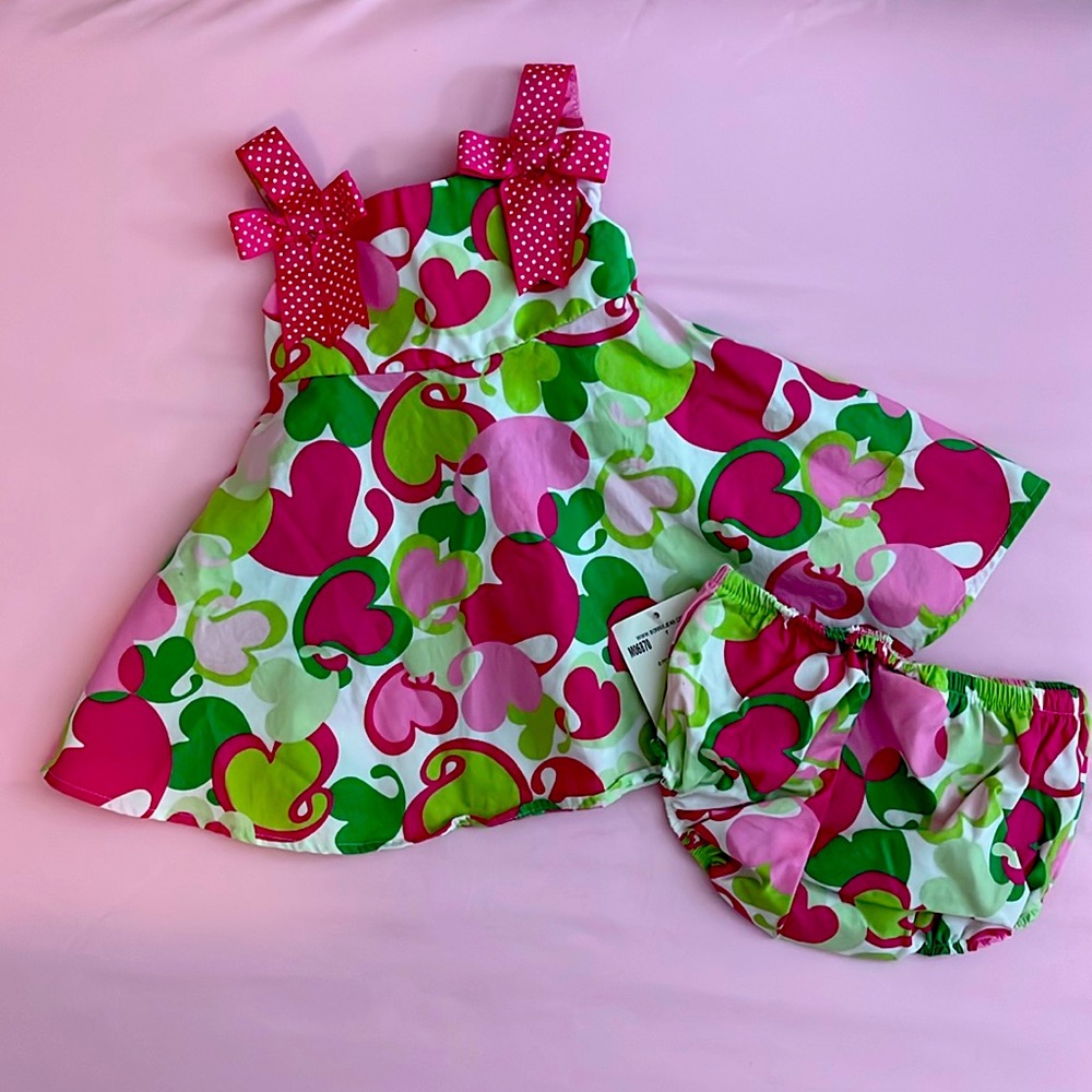 NWT INFANT GIRLS SLEEVELESS DRESS WITH MATCHING BLOOMERS : SIZE 3-6 MONTHS